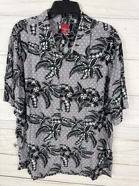 Junction West Men's XXL Black and Gray Palm Tree Floral Hawaiian Camp Shirt